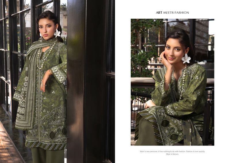 COCO by KALAL – Olive Muse Embroidered Lawn 3PC (UNSTITCHED )| EKR-672