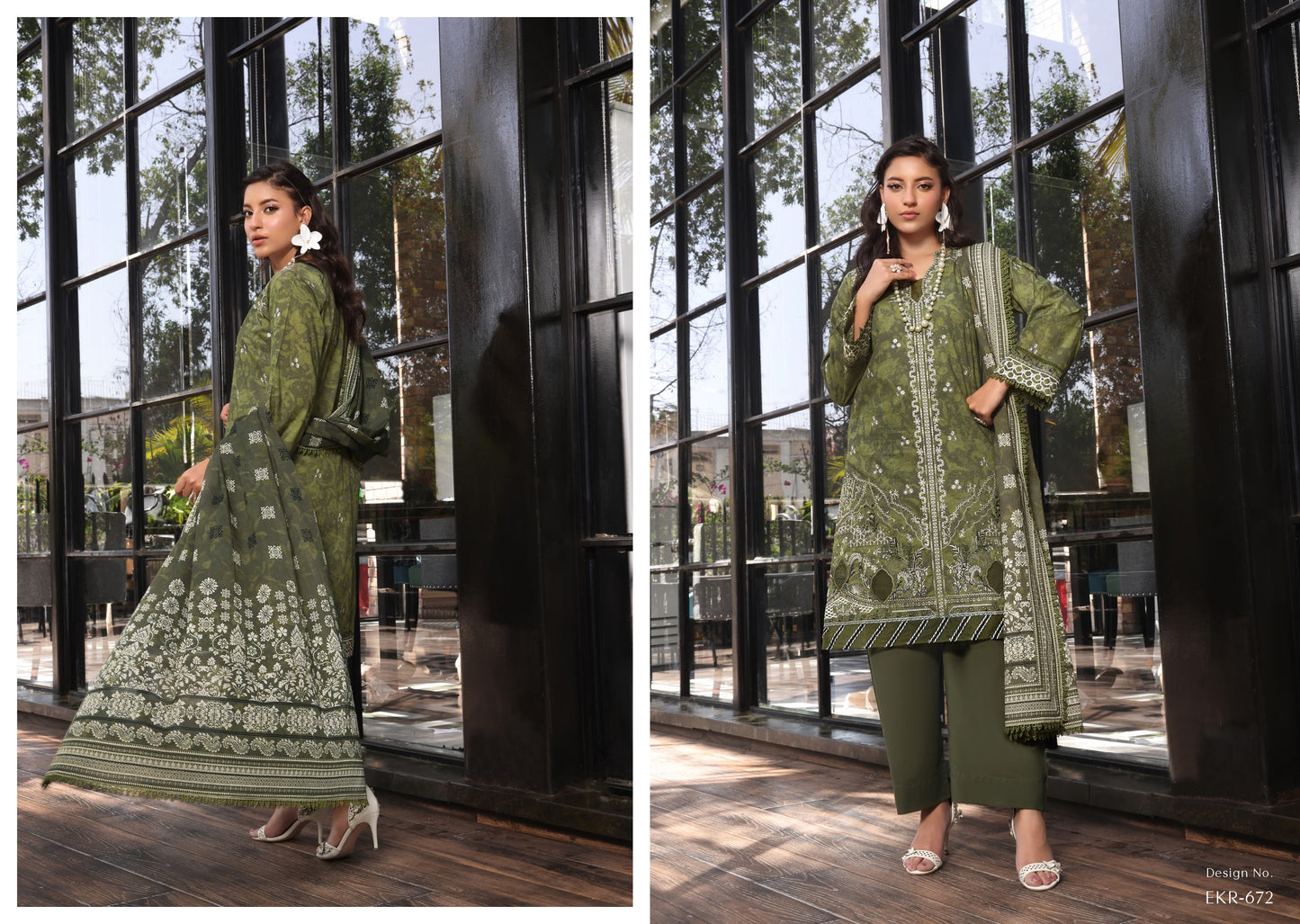 COCO by KALAL – Olive Muse Embroidered Lawn 3PC (UNSTITCHED )| EKR-672