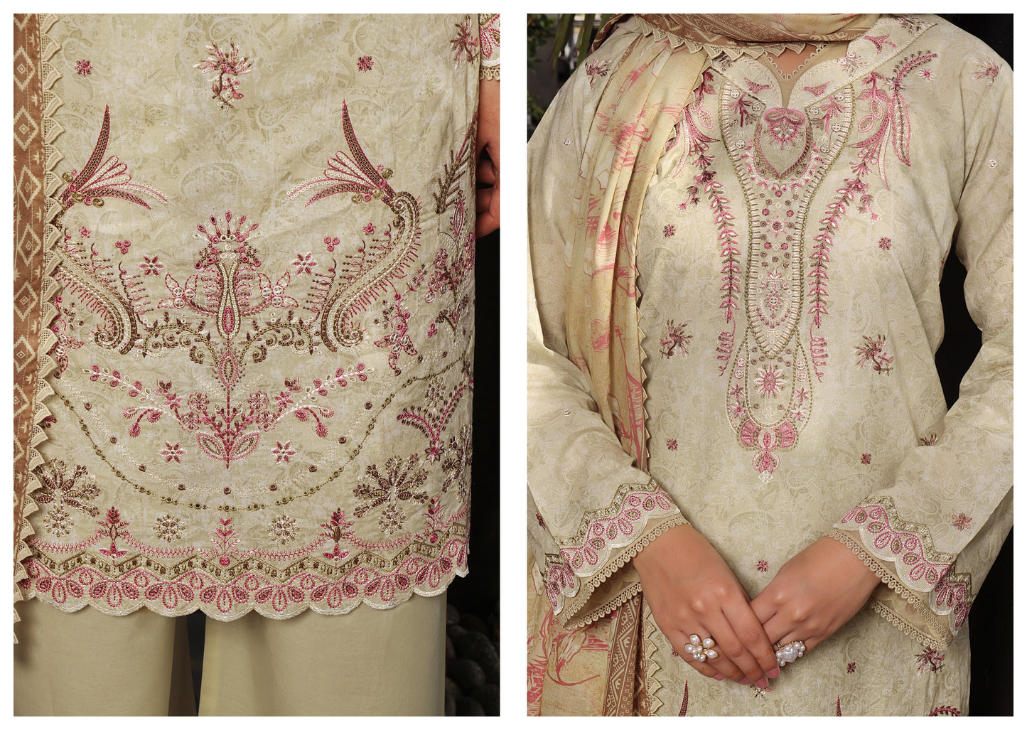 COCO by KALAL – Beige Blush Embroidered Lawn 3PC (UNSTITCHED )| EKR-675