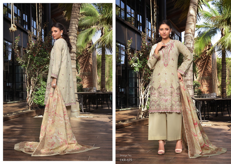 COCO by KALAL – Beige Blush Embroidered Lawn 3PC (UNSTITCHED )| EKR-675