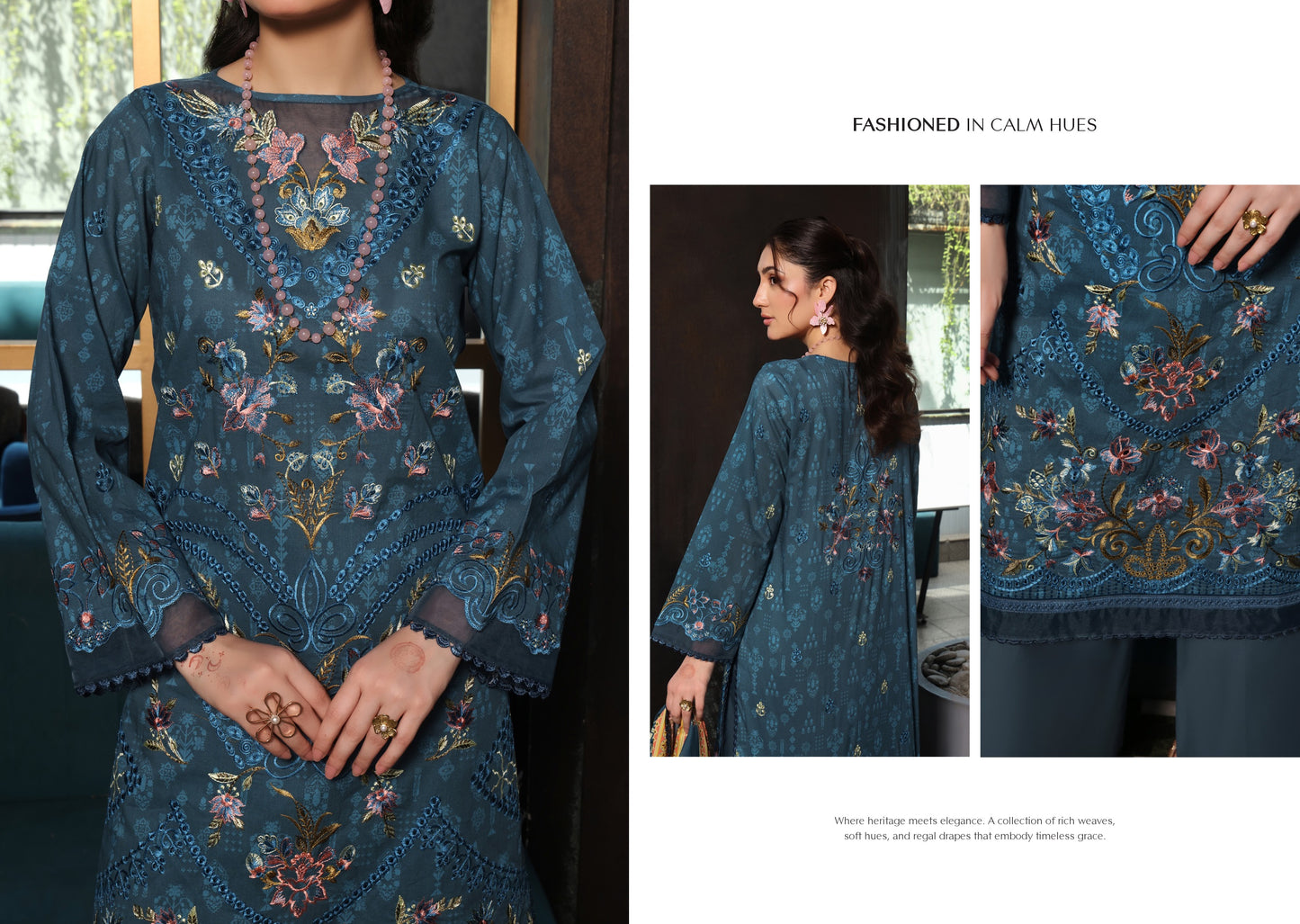 COCO by KALAL – Midnight Azure Embroidered Lawn 3PC (Unstitched )| EKR-674