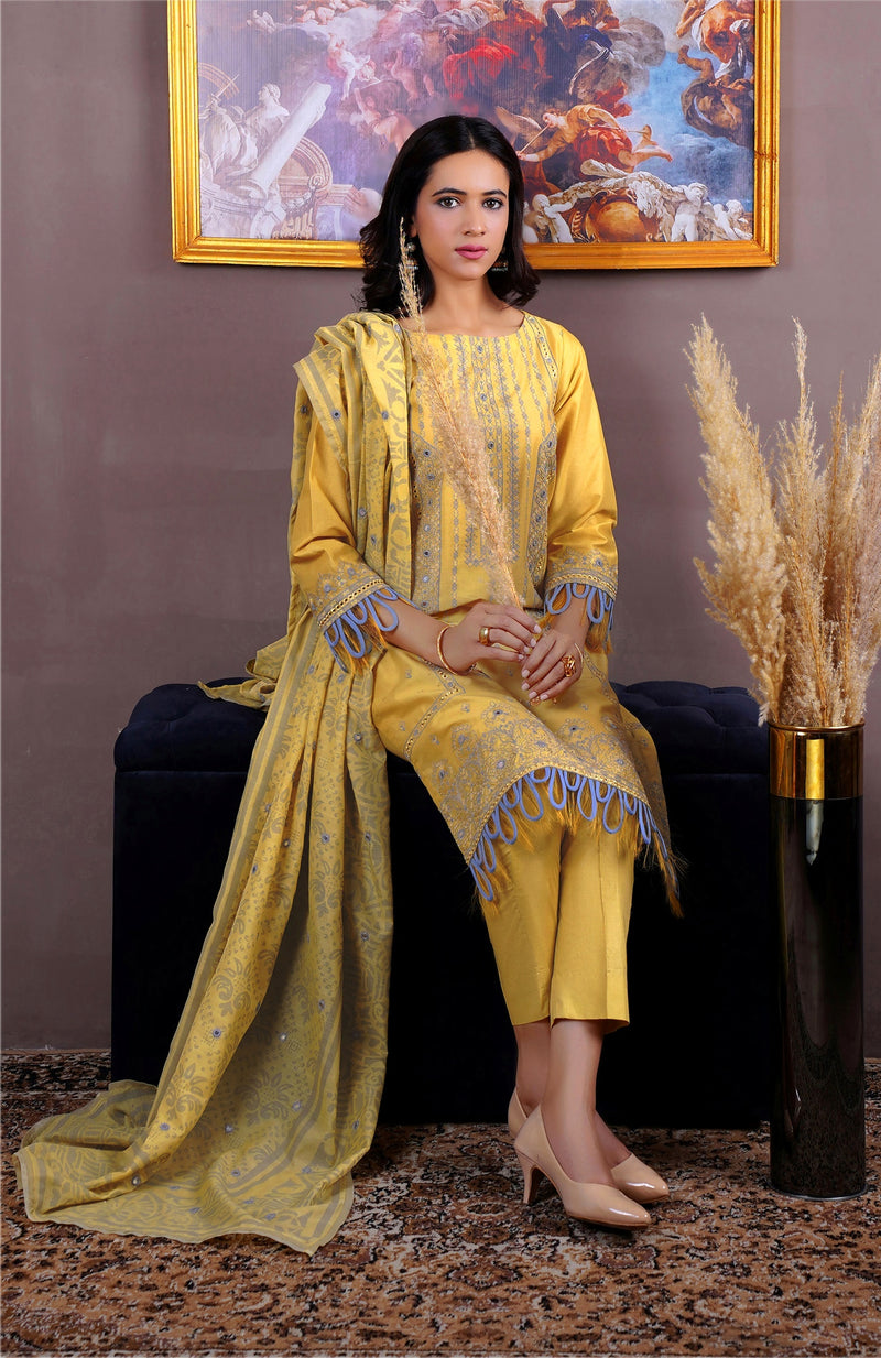 Gulzar Yousaf (GY) Durfishan Vol-20 D#01 – Unstitched Embroidered Lawn 3 Piece Suit | Mustard Yellow