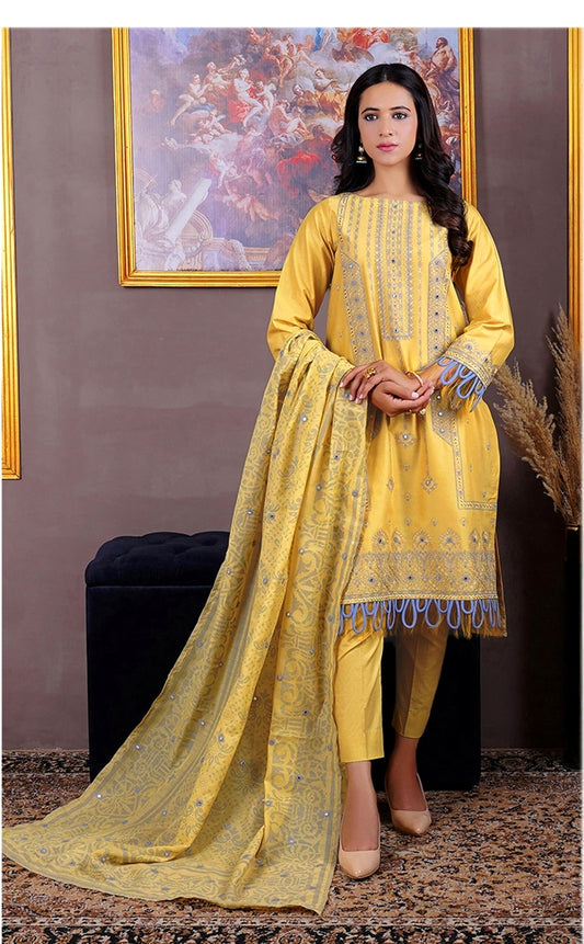 Gulzar Yousaf (GY) Durfishan Vol-20 D#01 – Unstitched Embroidered Lawn 3 Piece Suit | Mustard Yellow