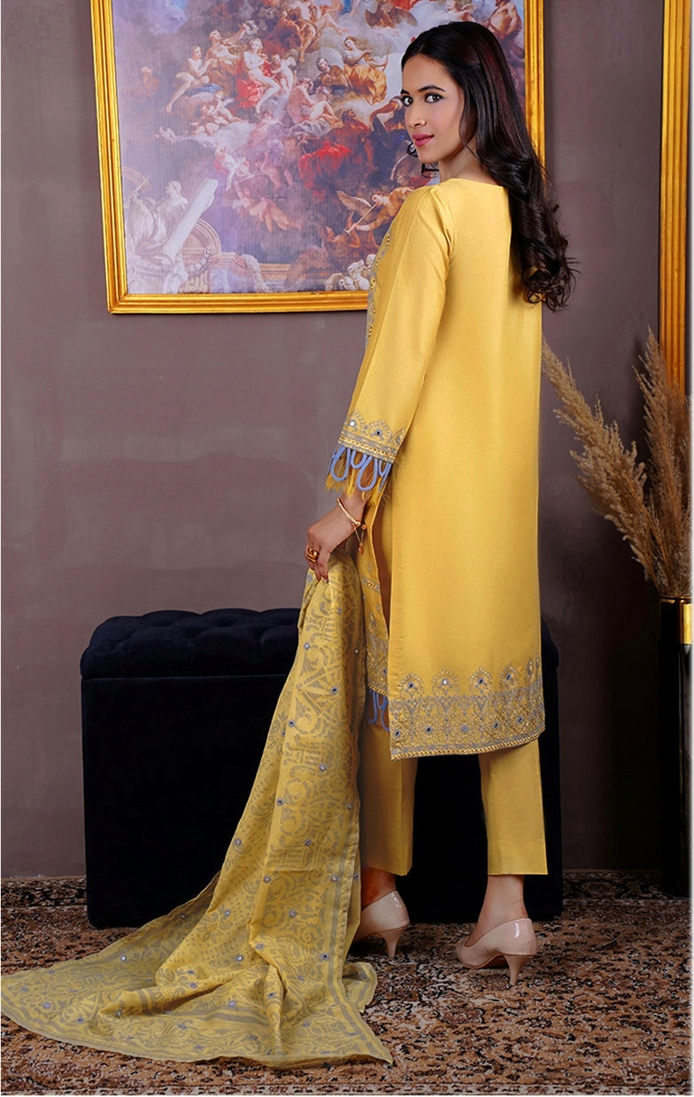 Gulzar Yousaf (GY) Durfishan Vol-20 D#01 – Unstitched Embroidered Lawn 3 Piece Suit | Mustard Yellow