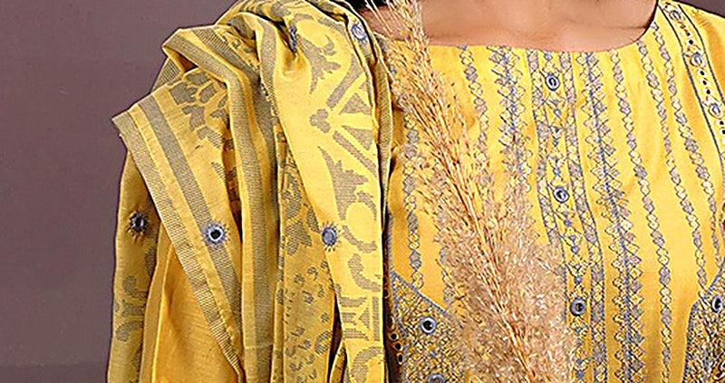 Gulzar Yousaf (GY) Durfishan Vol-20 D#01 – Unstitched Embroidered Lawn 3 Piece Suit | Mustard Yellow