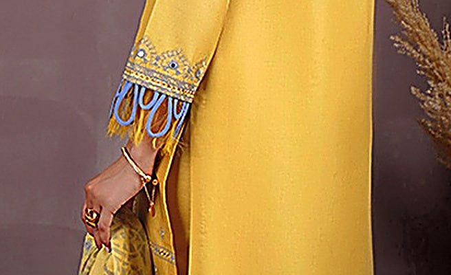 Gulzar Yousaf (GY) Durfishan Vol-20 D#01 – Unstitched Embroidered Lawn 3 Piece Suit | Mustard Yellow