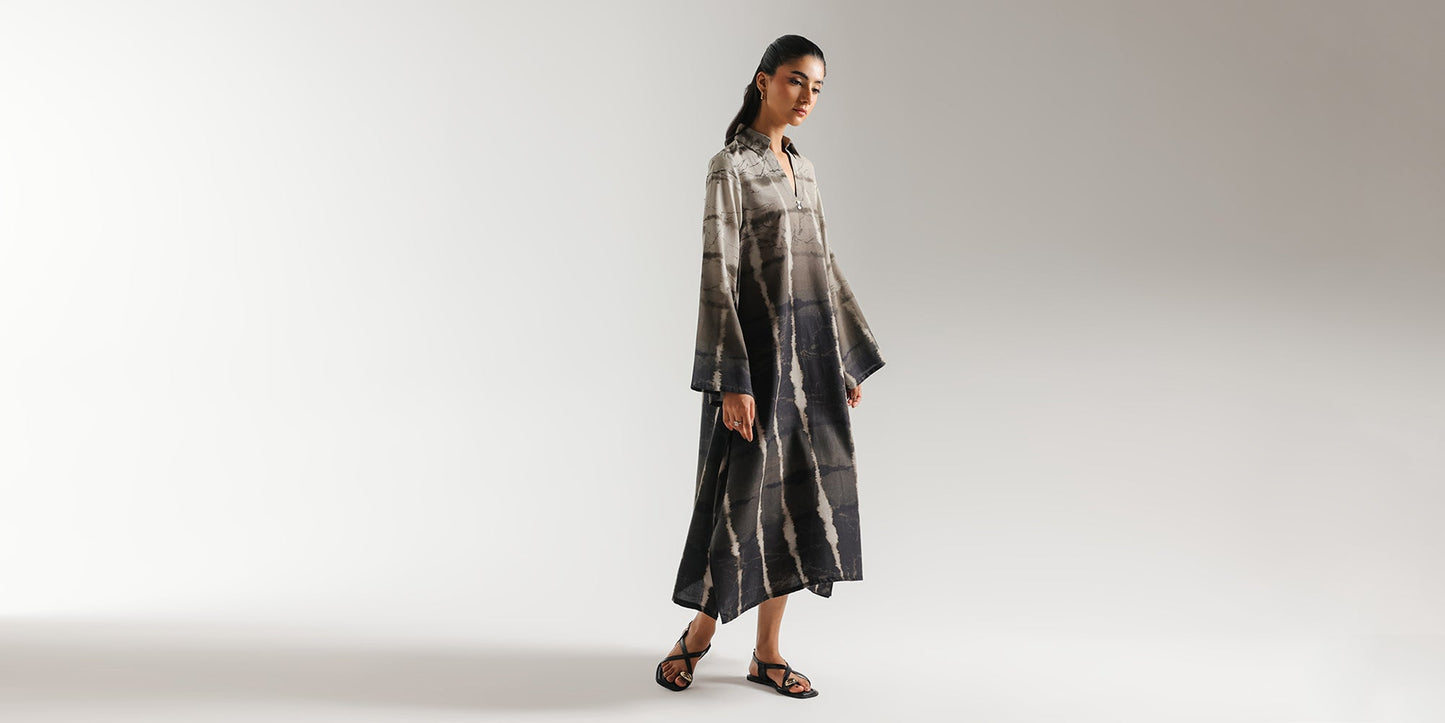 ETHNC PRINTED SHIRT-LONG LENGTH-LIGHT-GREY | E8043/102/911