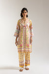 ETHNC-PRINTED SUIT-Yellow Beige | RELAXED -FIT KURTA -SHALWAR –  STRAIGHT FIT