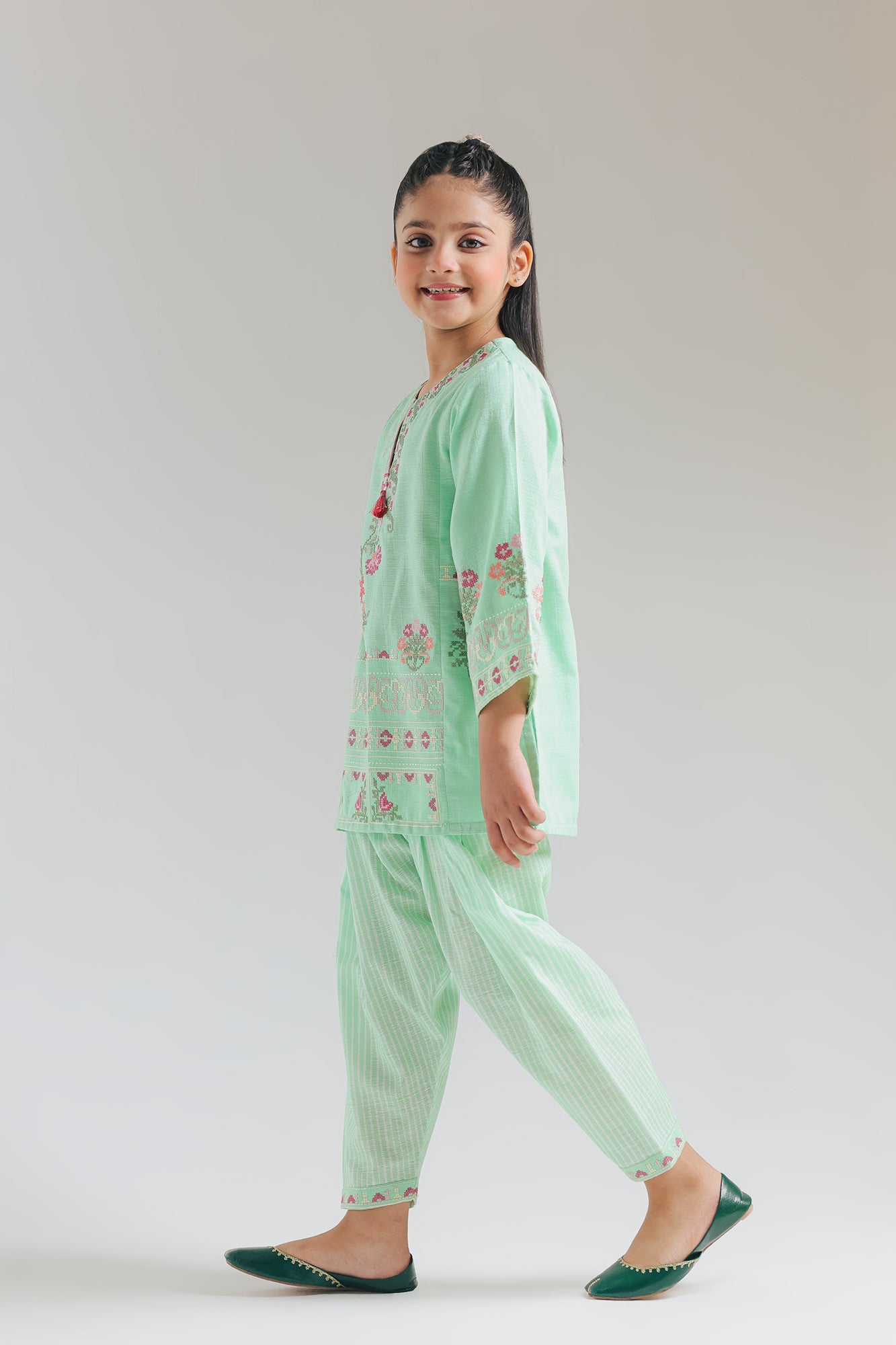 ETHNC KIDS-EMBROIDERED SUIT-DULL GREEN | E1518/402/718 E1518/302/718