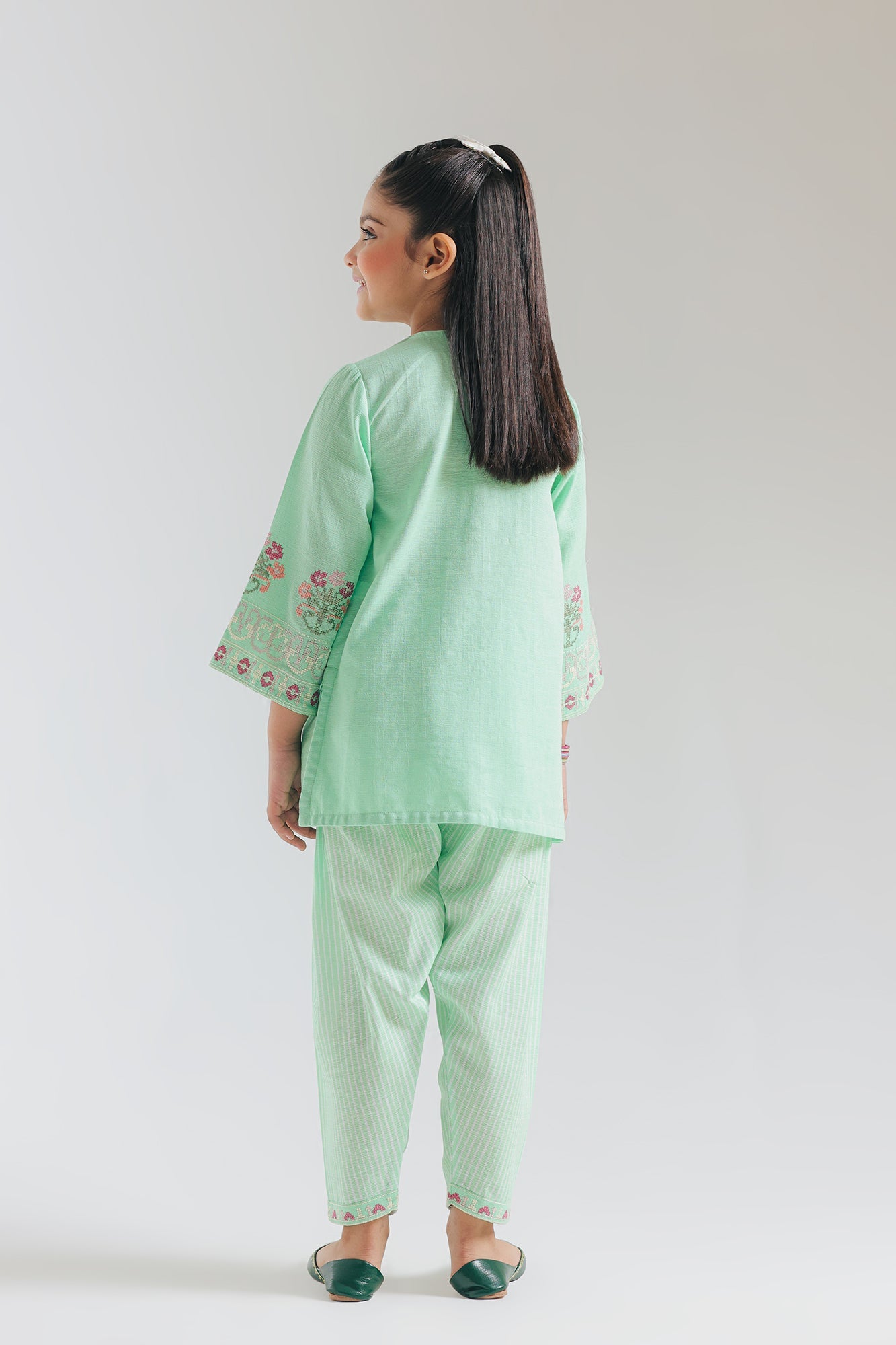 ETHNC KIDS-EMBROIDERED SUIT-DULL GREEN | E1518/402/718 E1518/302/718