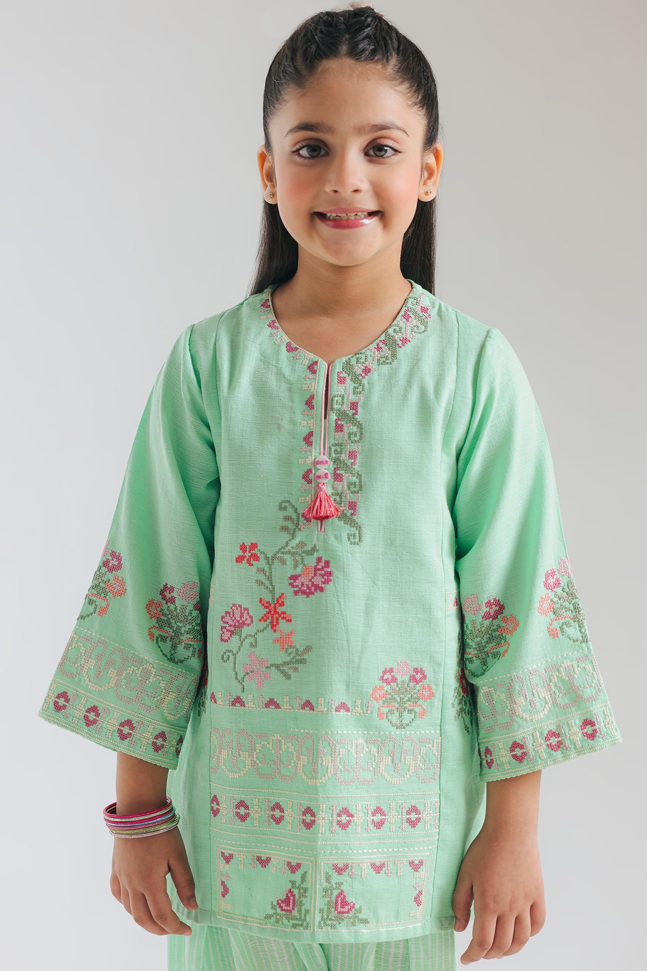 ETHNC KIDS-EMBROIDERED SUIT-DULL GREEN | E1518/402/718 E1518/302/718