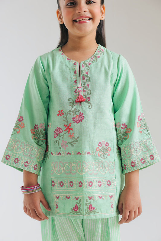 ETHNC KIDS-EMBROIDERED SUIT-DULL GREEN | E1518/402/718 E1518/302/718