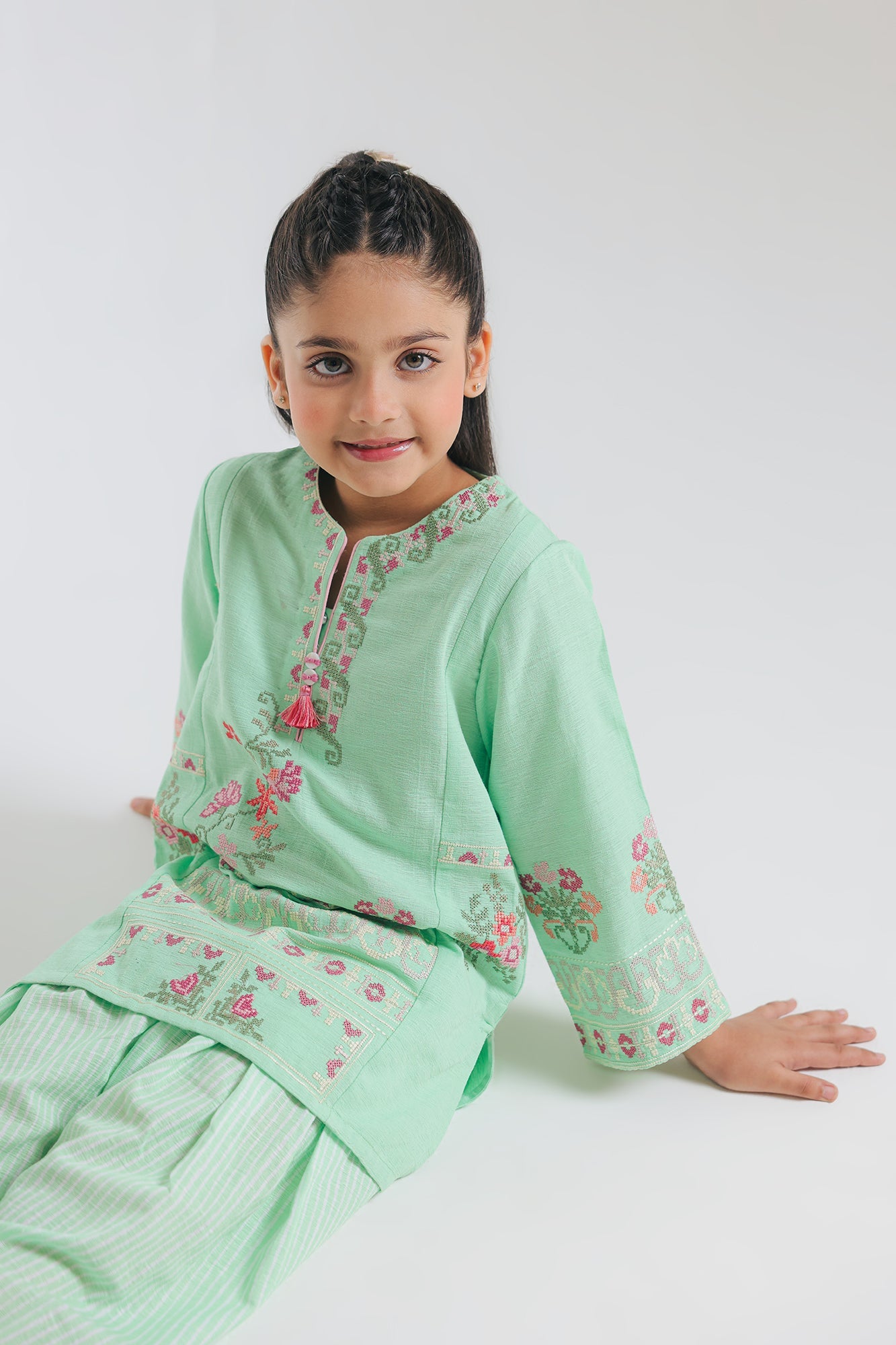 ETHNC KIDS-EMBROIDERED SUIT-DULL GREEN | E1518/402/718 E1518/302/718