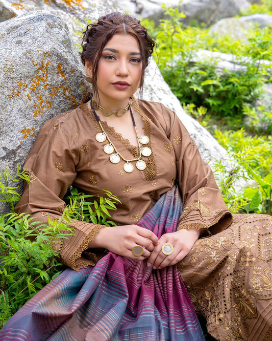 Bella By Aalaya Summer Vol 01 '26 D 06 (UNSTITCHED 3 pcs)- Brown
