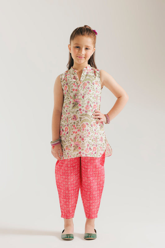 Girls Printed Floral Suit – Off White | 2-Piece Stitched Kids Ethnic Wear