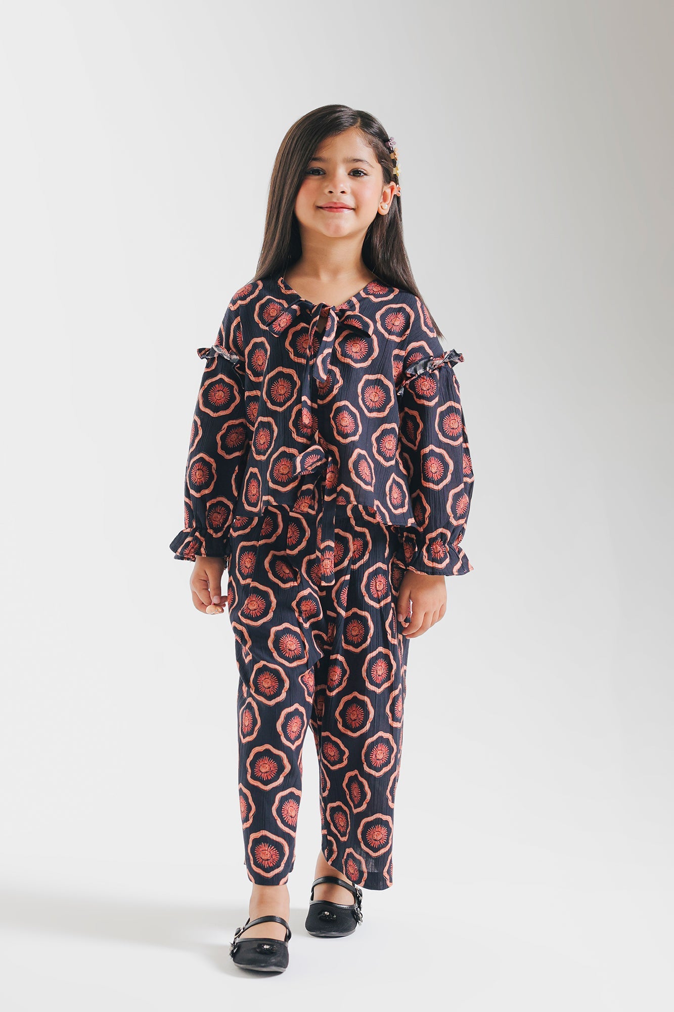 ETHNC-KIDS- PRINTED CO-ORD SET (JET BLACK | E1842/301/902)