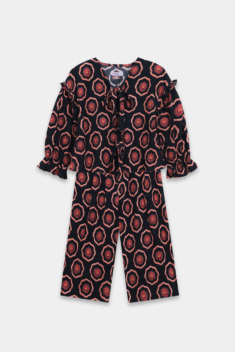 ETHNC-KIDS- PRINTED CO-ORD SET (JET BLACK | E1842/301/902)