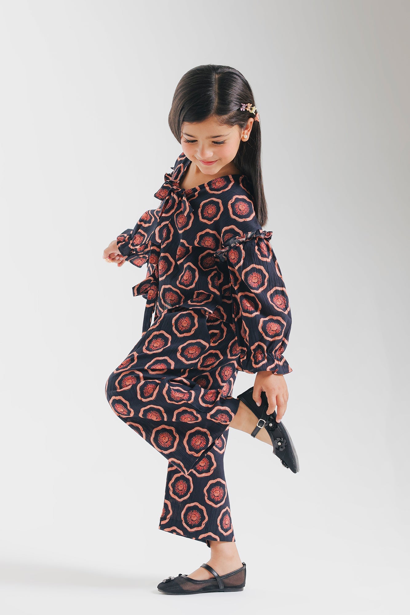 ETHNC-KIDS- PRINTED CO-ORD SET (JET BLACK | E1842/301/902)