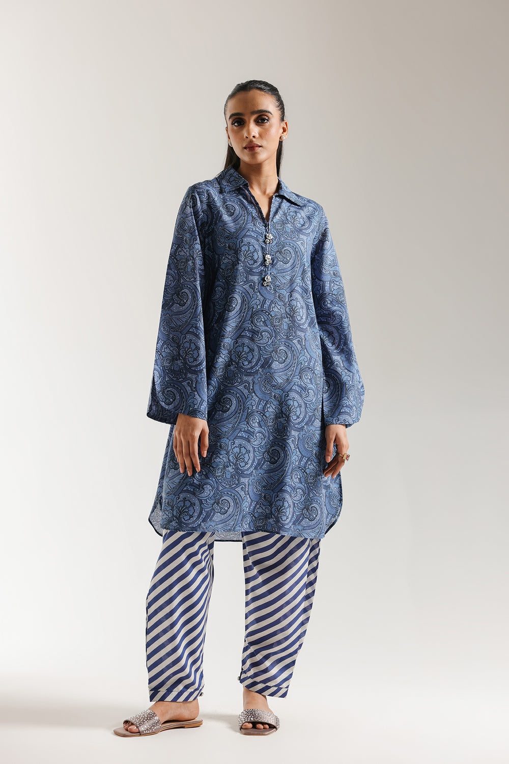 ETHNC-PRINTED SUIT-ROYAL-BLUE | E6686/102/624 |SHIRT - RELAX FIT