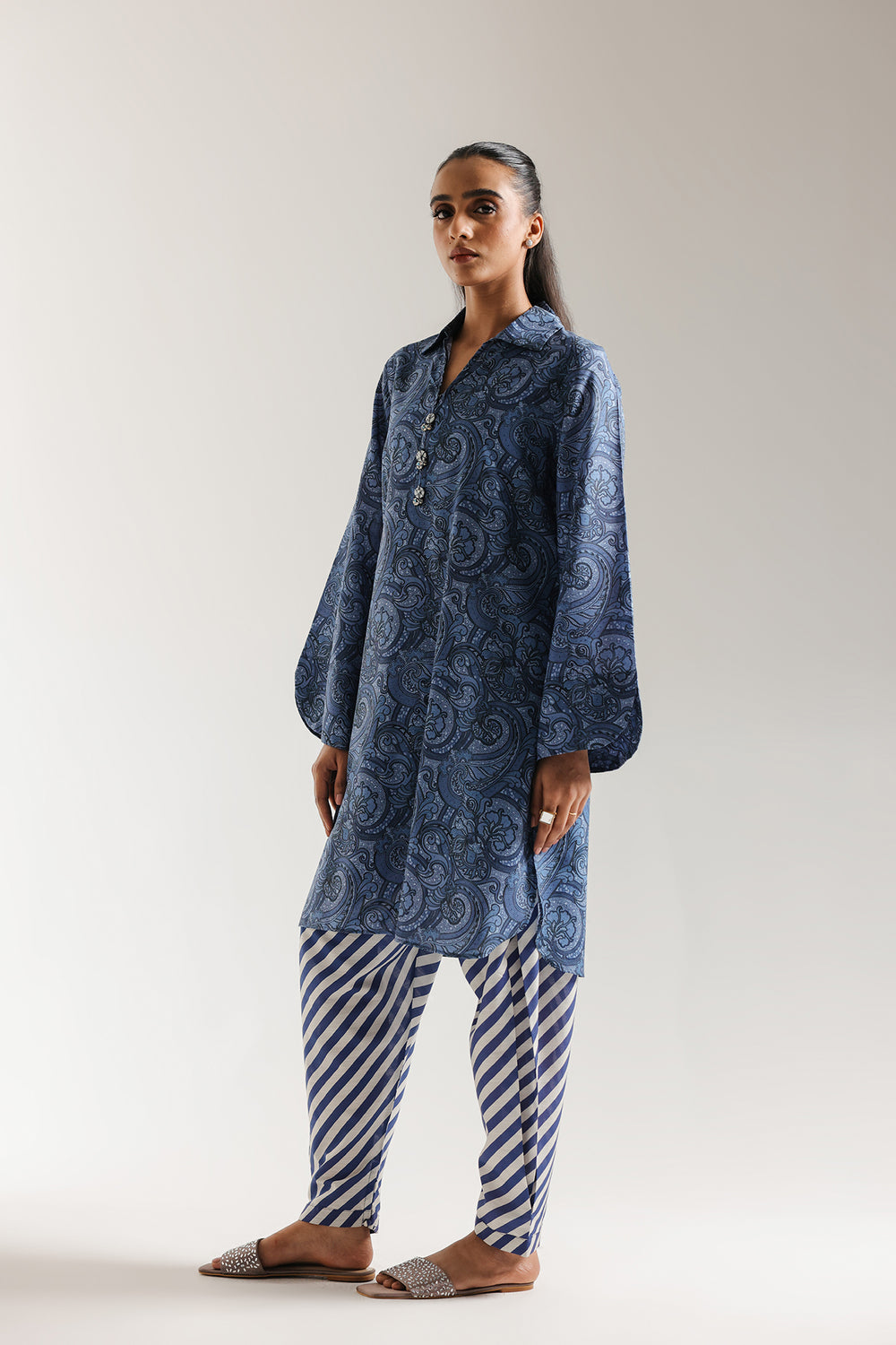 ETHNC-PRINTED SUIT-ROYAL-BLUE | E6686/102/624 |SHIRT - RELAX FIT