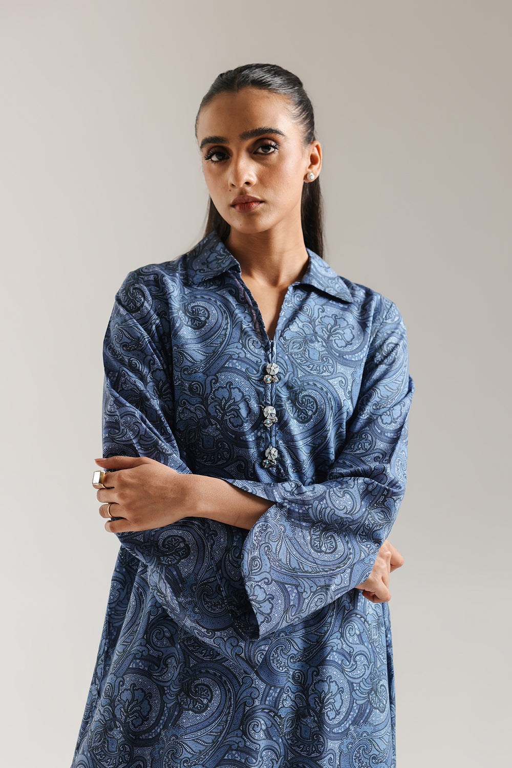 ETHNC-PRINTED SUIT-ROYAL-BLUE | E6686/102/624 |SHIRT - RELAX FIT