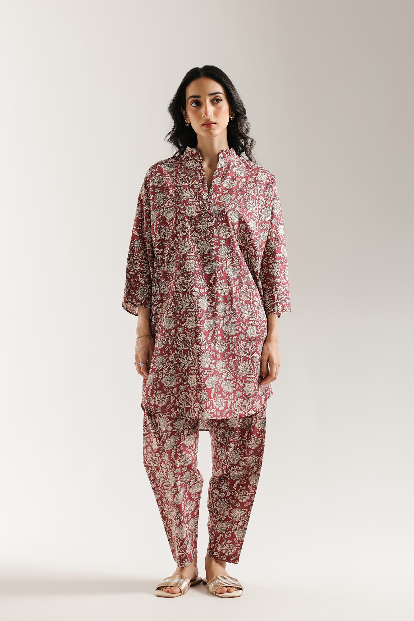 ETHNC -Printed 2-Piece Suit | SHIRT - RELAX FIT - BAN NECK WITH SLIT- (TROUSER - SHALWAR - REGULAR LENGTH)(VIVID-VIOLET | E7115/102/521)