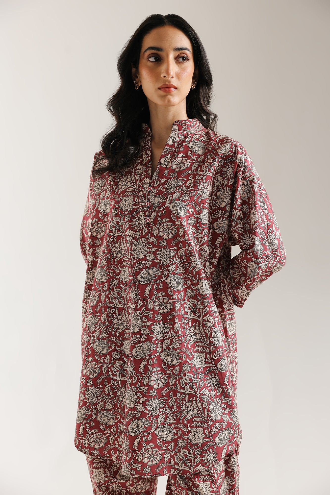 ETHNC -Printed 2-Piece Suit | SHIRT - RELAX FIT - BAN NECK WITH SLIT- (TROUSER - SHALWAR - REGULAR LENGTH)(VIVID-VIOLET | E7115/102/521)