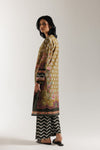 ETHNC Dark Olive Printed 2-Piece Suit | Ban Neck Kurti & Culotte Trouser