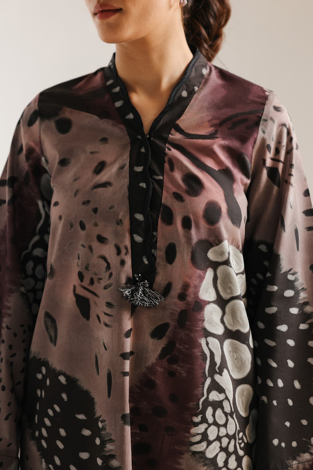 ETHNC -Printed 2-Piece Suit | SHIRT - RELAX FIT - Y NECK- (TROUSER - CULOTTE FIT)(JET BLACK | E8130/102/902)