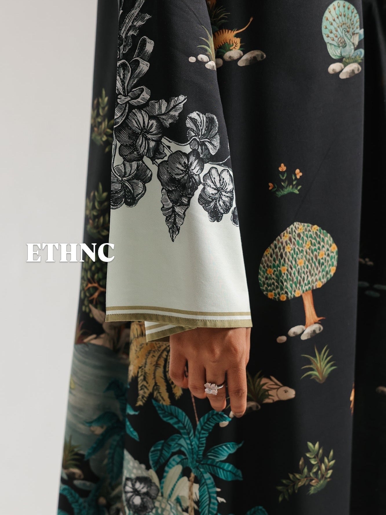 ETHNC PRINTED KAFTAN JET-BLACK | E8076/102/902