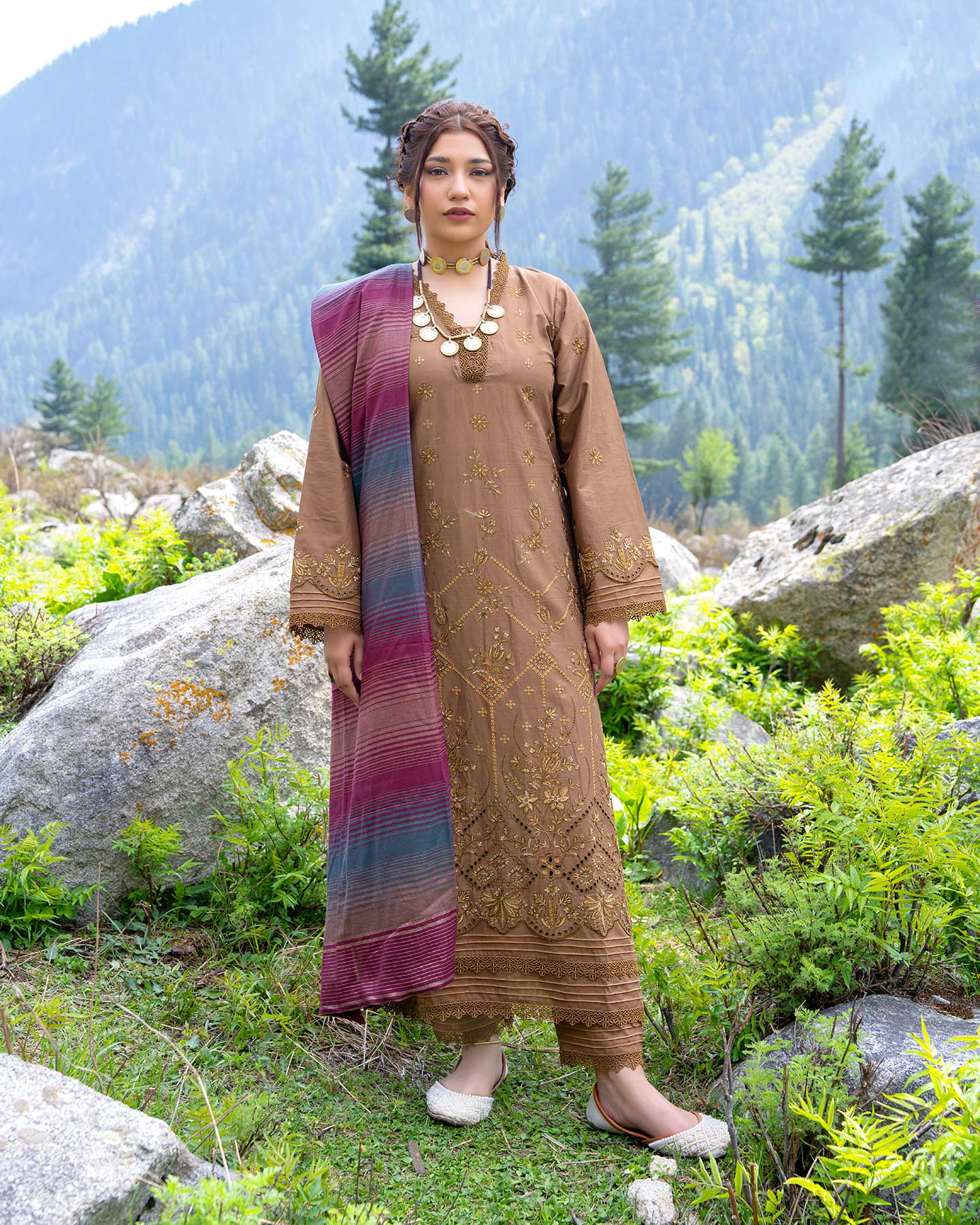 Bella By Aalaya Summer Vol 01 '26 D 06 (UNSTITCHED 3 pcs)- Brown