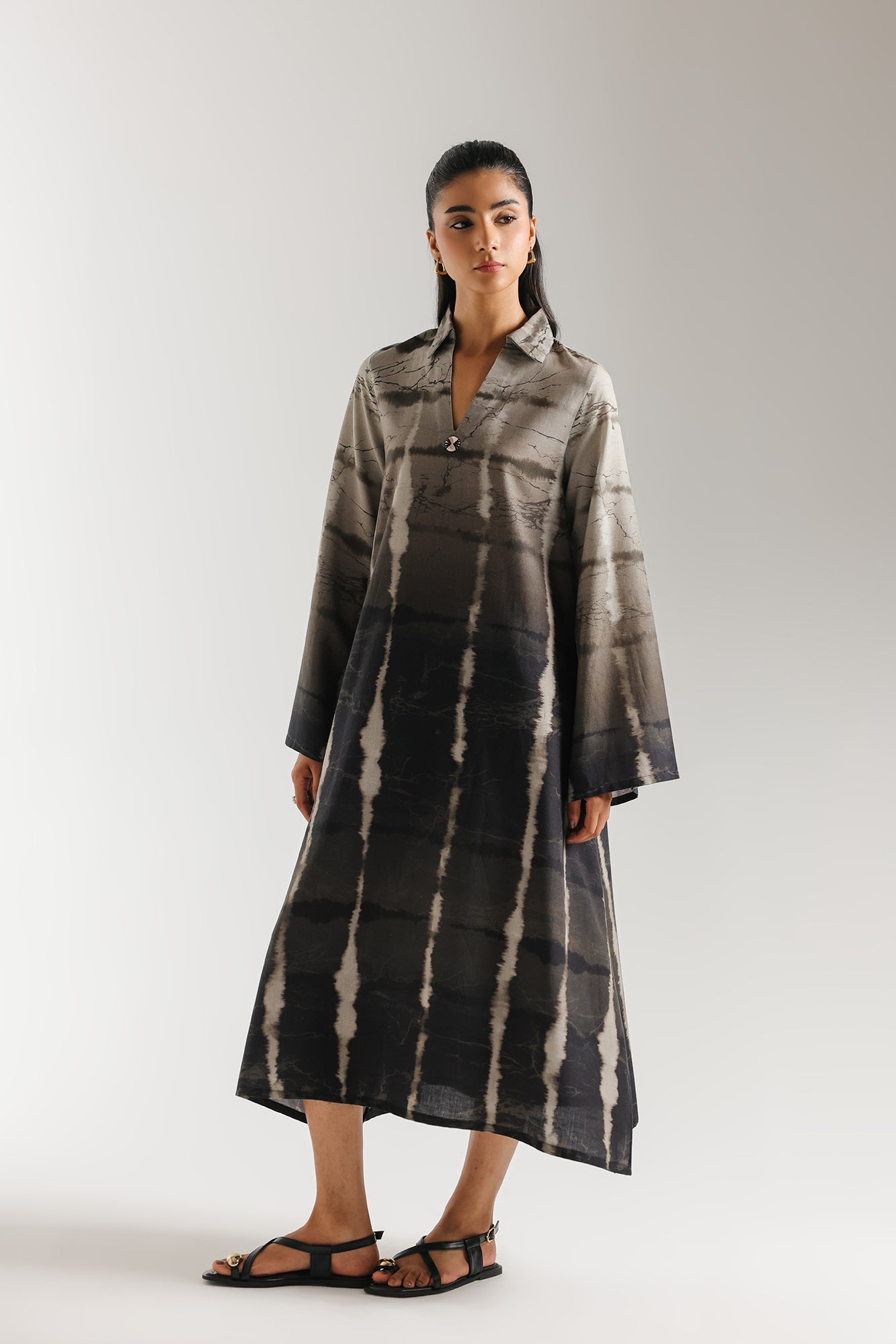 ETHNC PRINTED SHIRT-LONG LENGTH-LIGHT-GREY | E8043/102/911