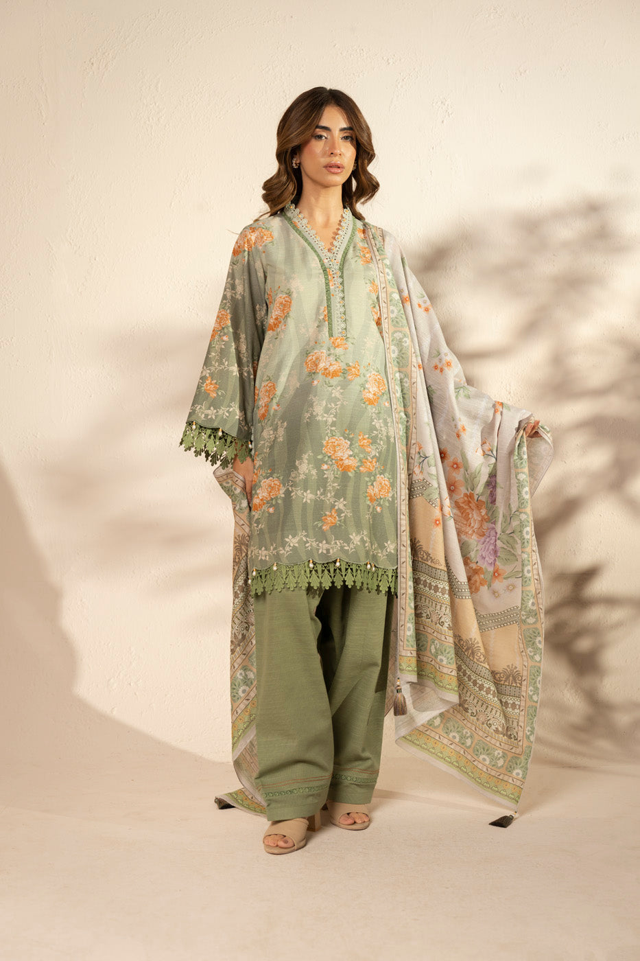 Alkaram Unstitched 3-Piece Khaddar Suit | Printed Shirt, Trouser & Dupatta