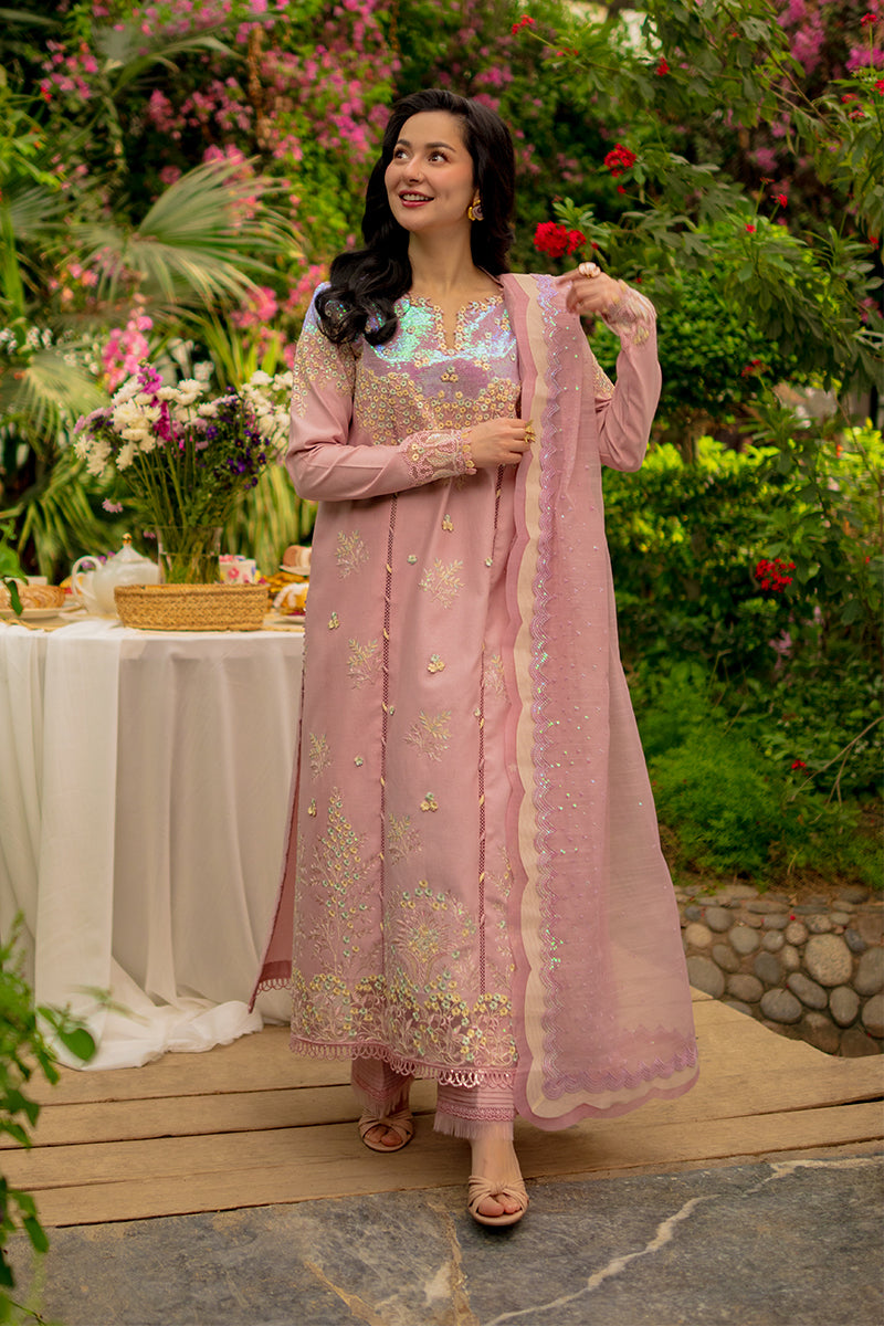 Rang Rasiya Premium Embroidered Lawn Unstitched 3Pc Suit - ALAYNA(PINK)