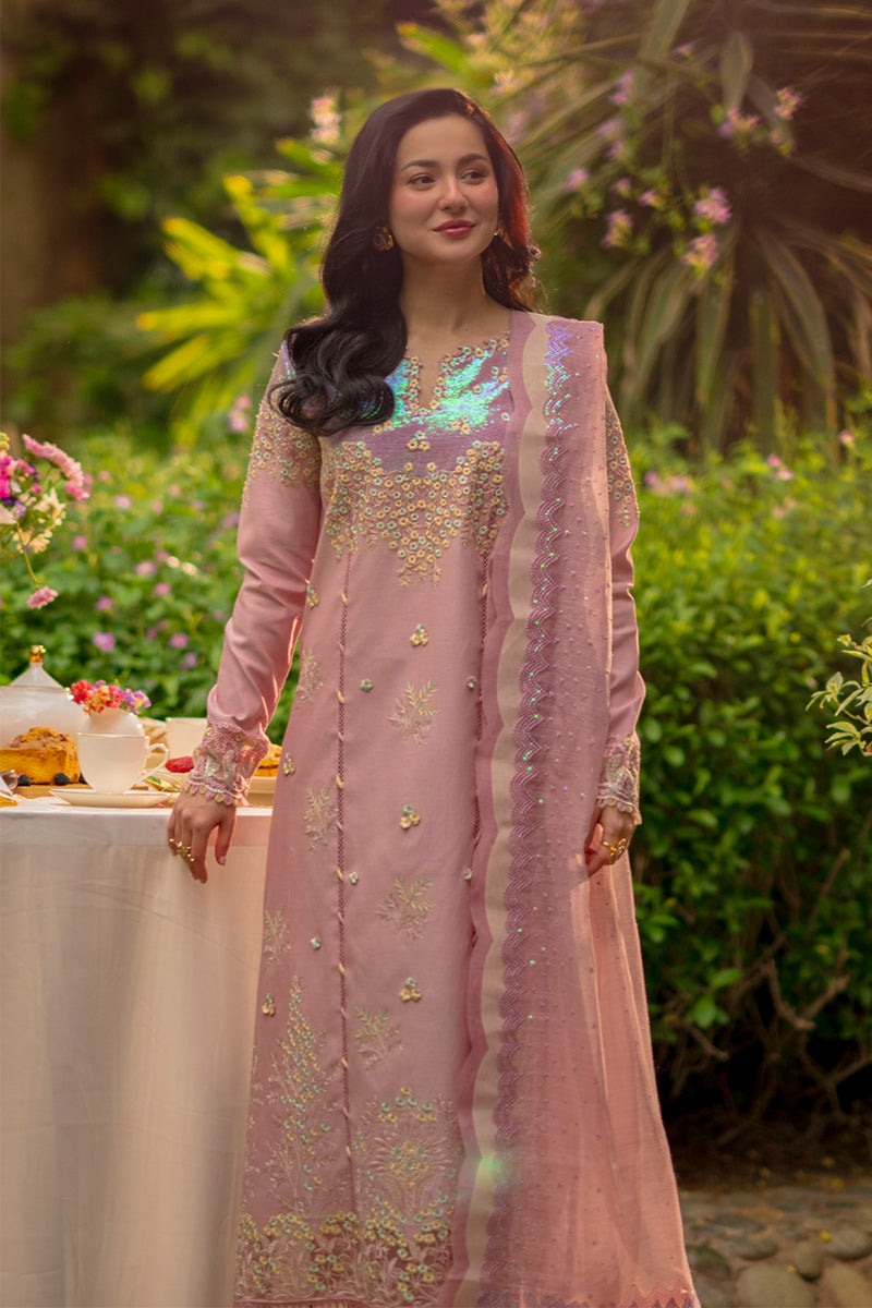 Rang Rasiya Premium Embroidered Lawn Unstitched 3Pc Suit - ALAYNA(PINK)