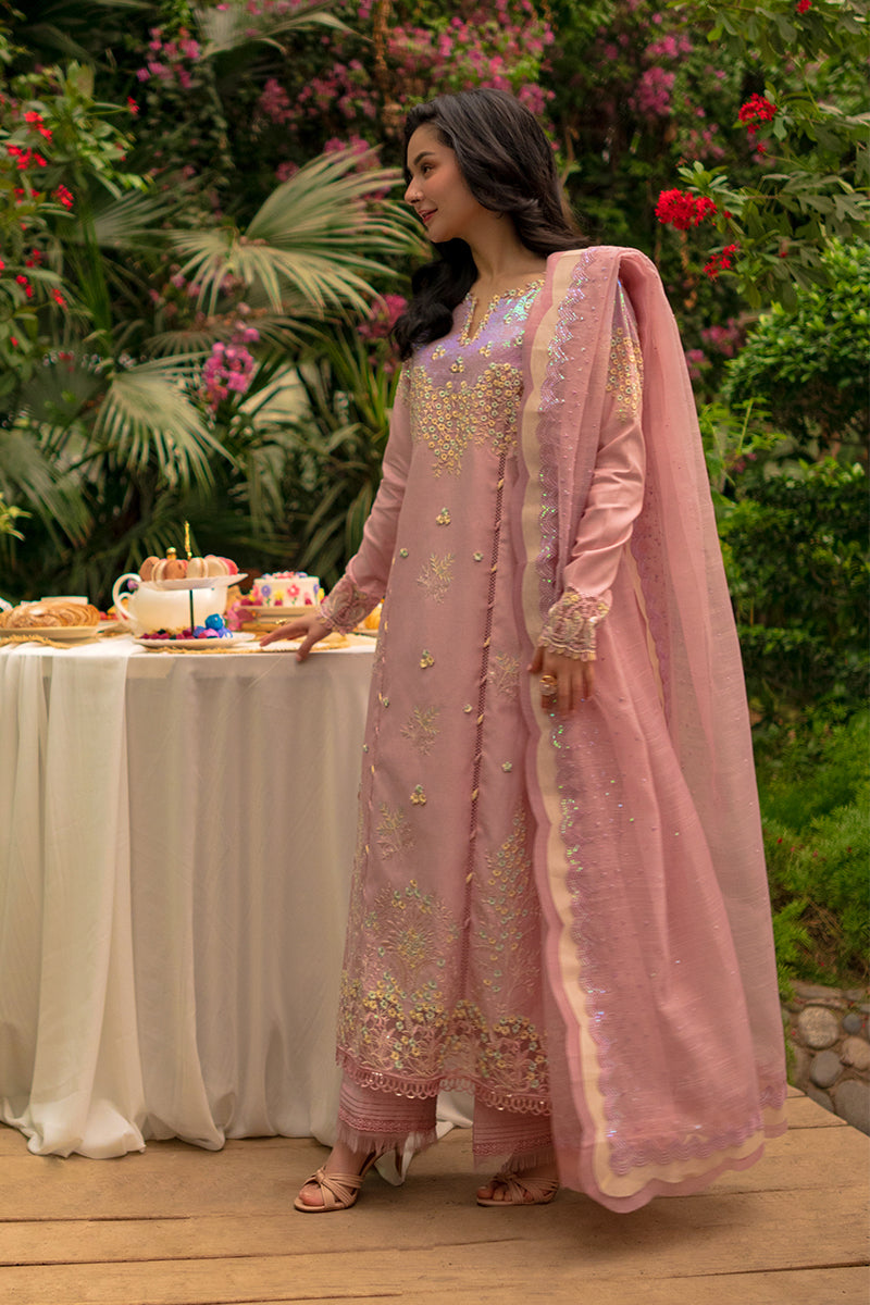 Rang Rasiya Premium Embroidered Lawn Unstitched 3Pc Suit - ALAYNA(PINK)