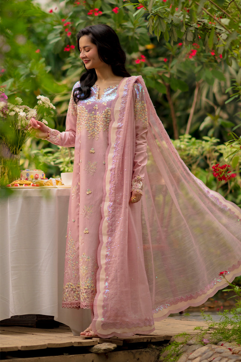 Rang Rasiya Premium Embroidered Lawn Unstitched 3Pc Suit - ALAYNA(PINK)