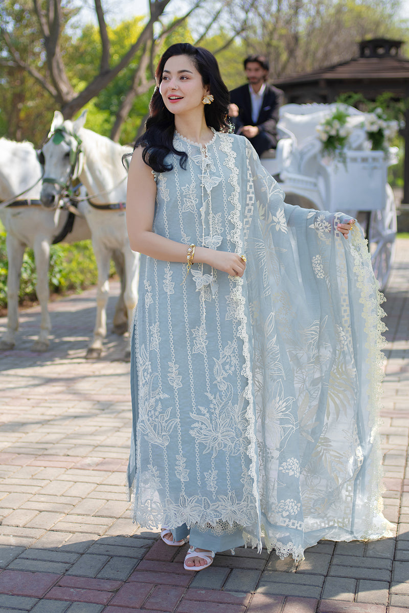 Rang Rasiya Premium Embroidered Lawn Unstitched 3Pc Suit - AYLA(SKY BLUE)