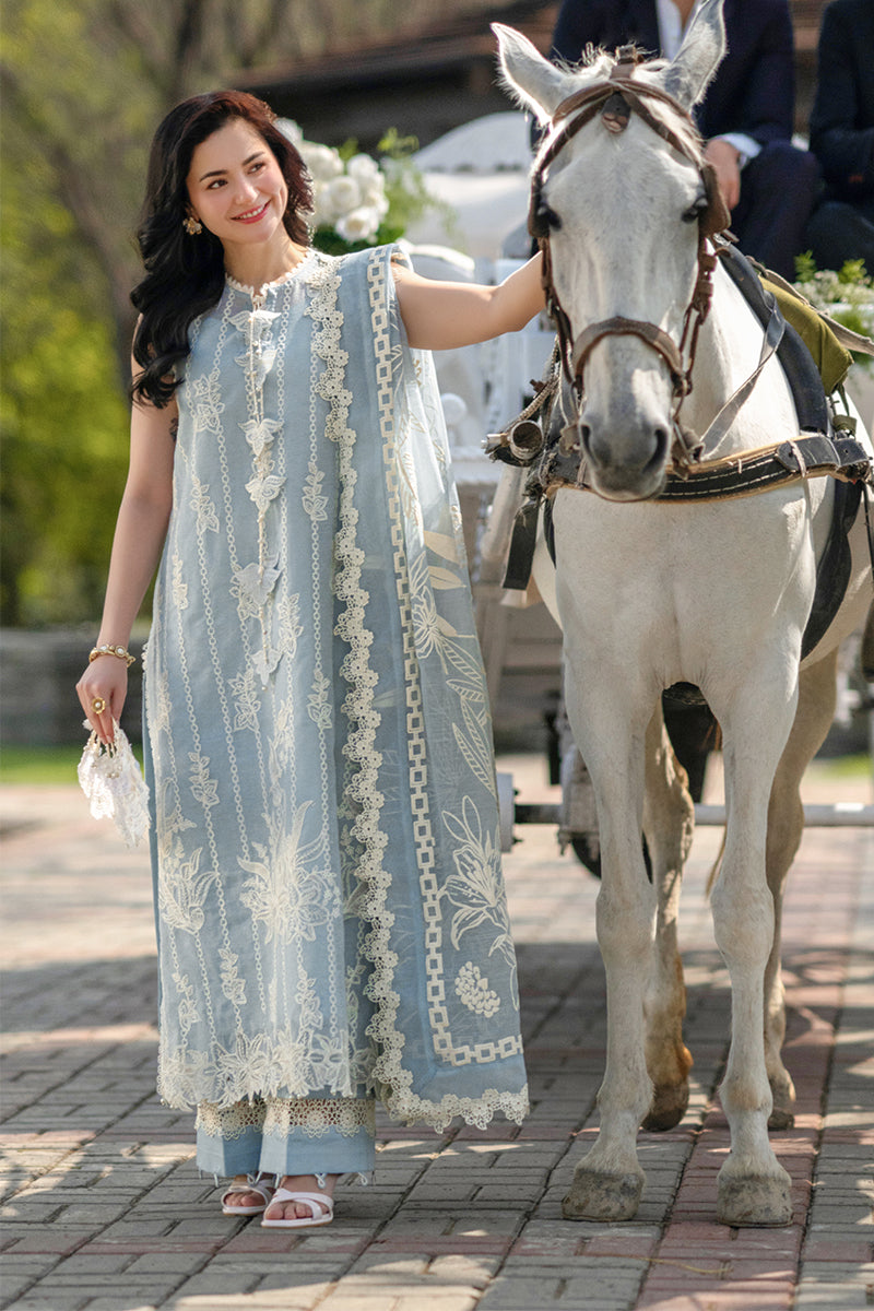 Rang Rasiya Premium Embroidered Lawn Unstitched 3Pc Suit - AYLA(SKY BLUE)