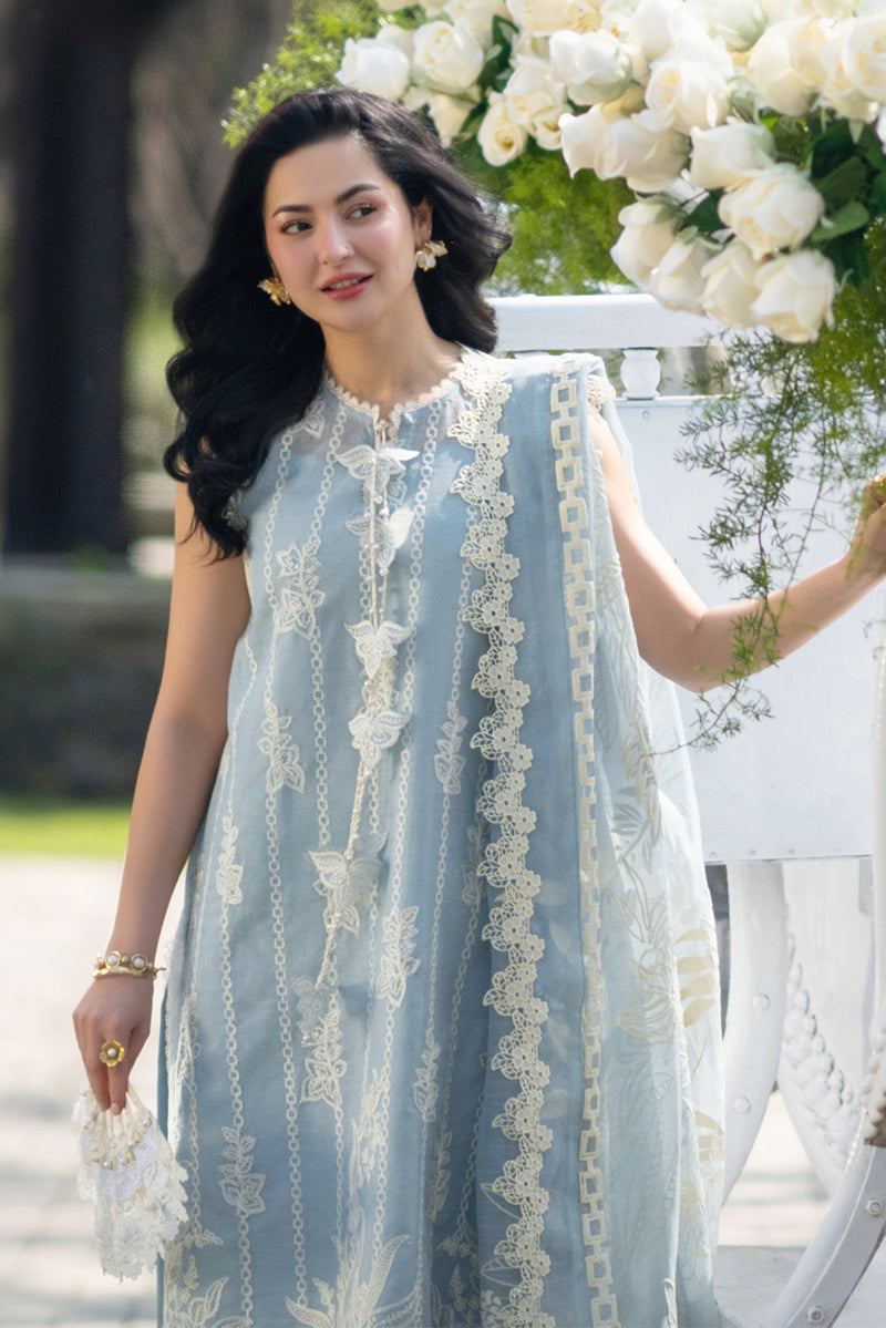 Rang Rasiya Premium Embroidered Lawn Unstitched 3Pc Suit - AYLA(SKY BLUE)