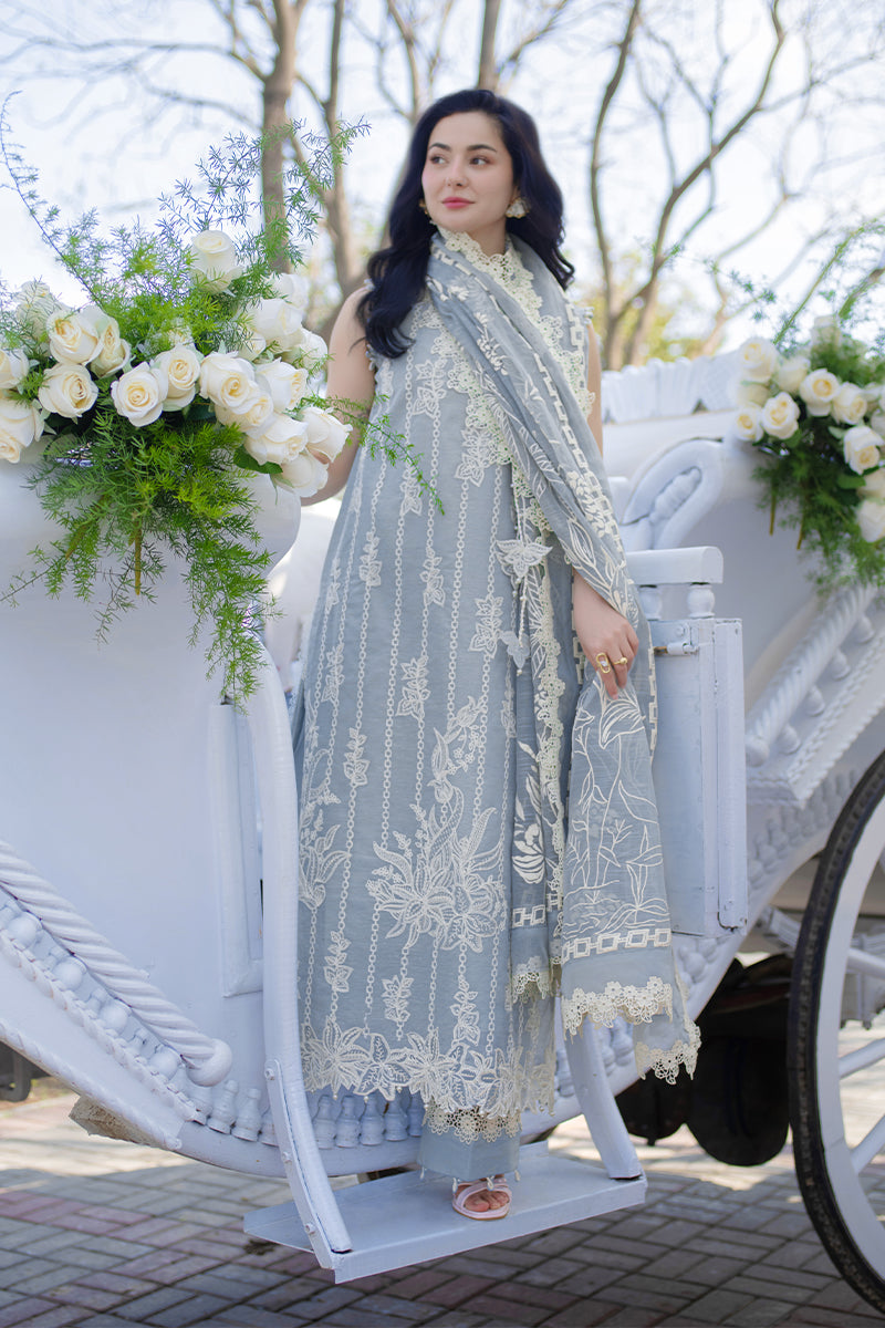 Rang Rasiya Premium Embroidered Lawn Unstitched 3Pc Suit - AYLA(SKY BLUE)