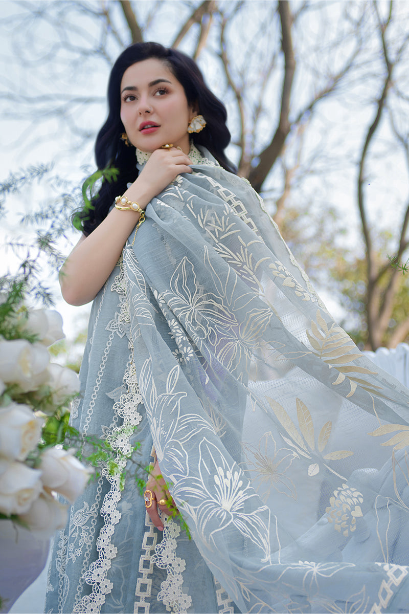 Rang Rasiya Premium Embroidered Lawn Unstitched 3Pc Suit - AYLA(SKY BLUE)