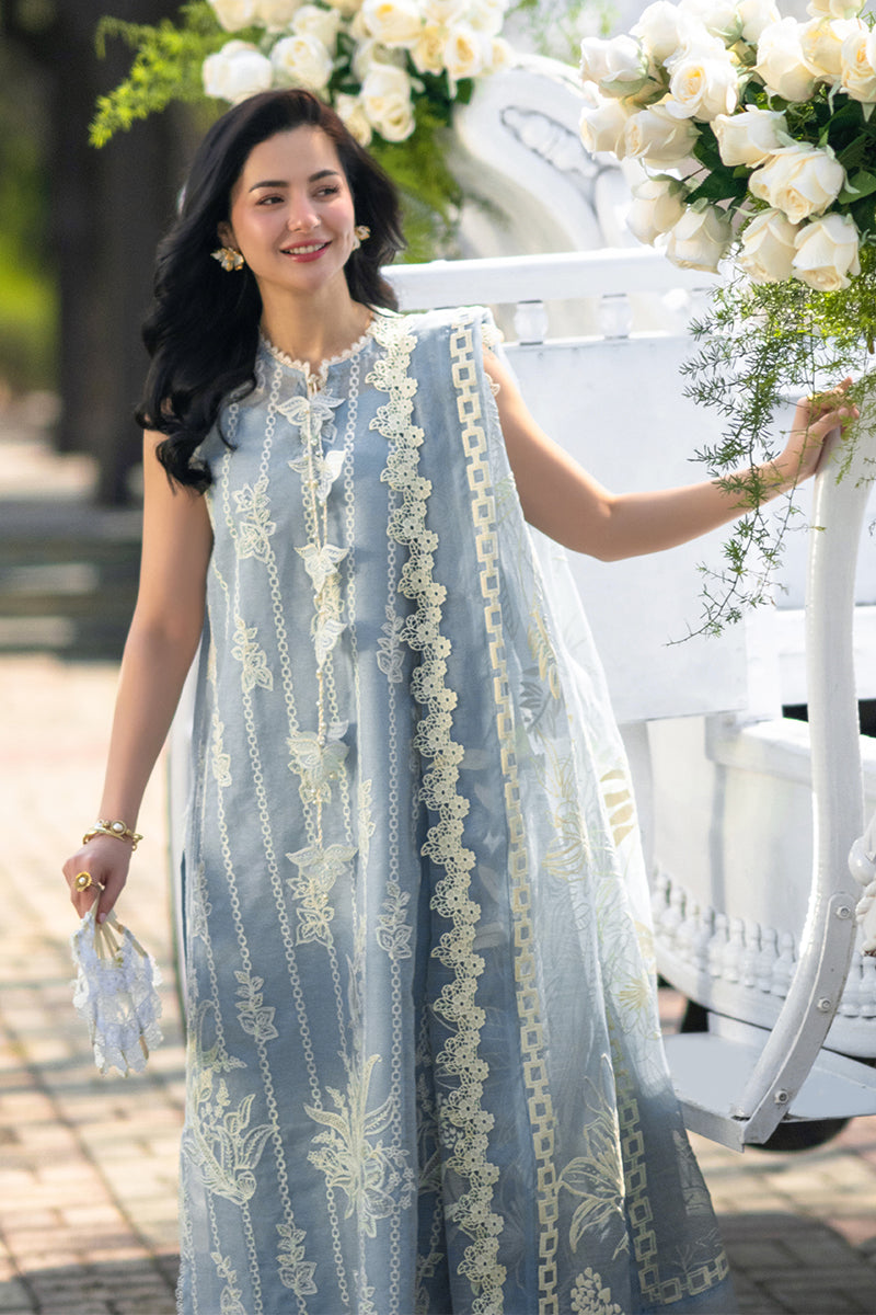 Rang Rasiya Premium Embroidered Lawn Unstitched 3Pc Suit - AYLA(SKY BLUE)