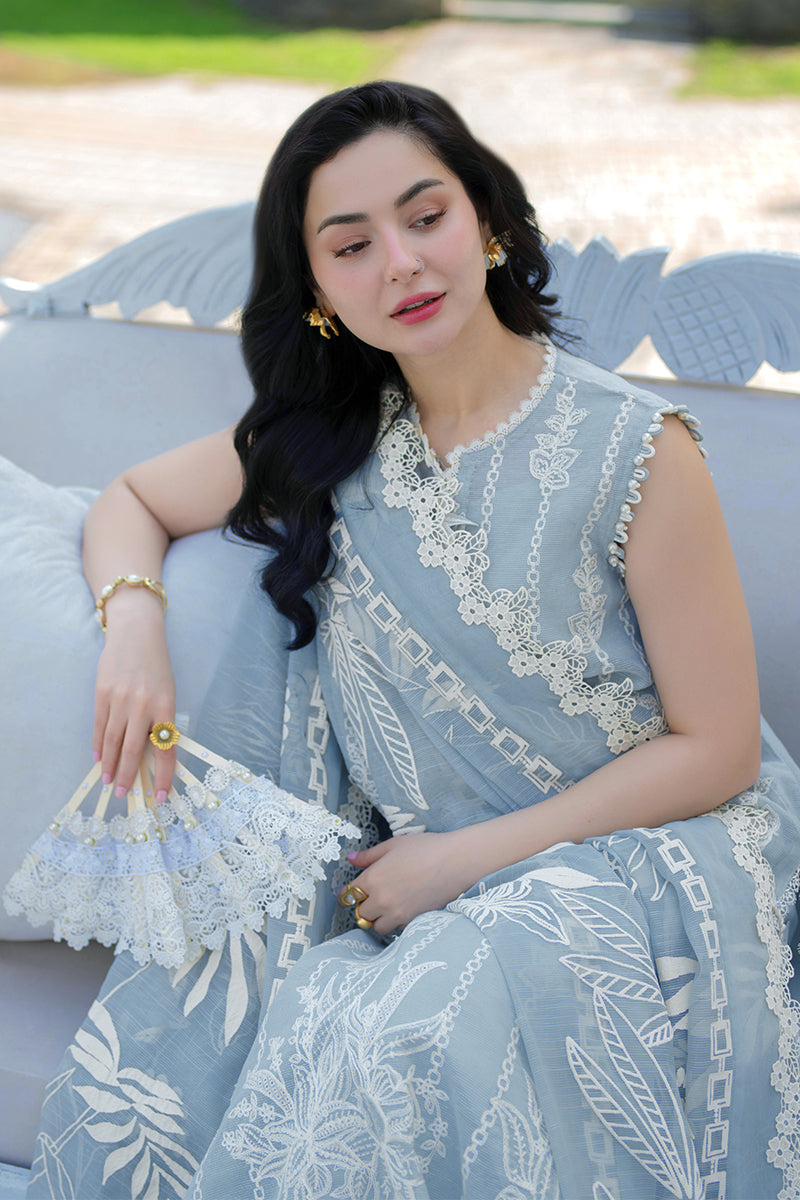 Rang Rasiya Premium Embroidered Lawn Unstitched 3Pc Suit - AYLA(SKY BLUE)
