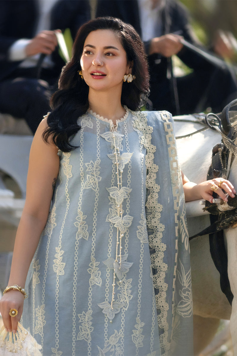 Rang Rasiya Premium Embroidered Lawn Unstitched 3Pc Suit - AYLA(SKY BLUE)