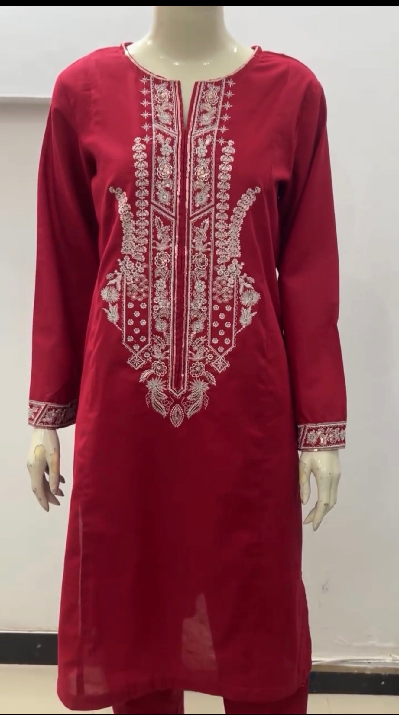 Khaadi Embroidered | Cambric Tailored 2 Piece | Top and Bottom - RED