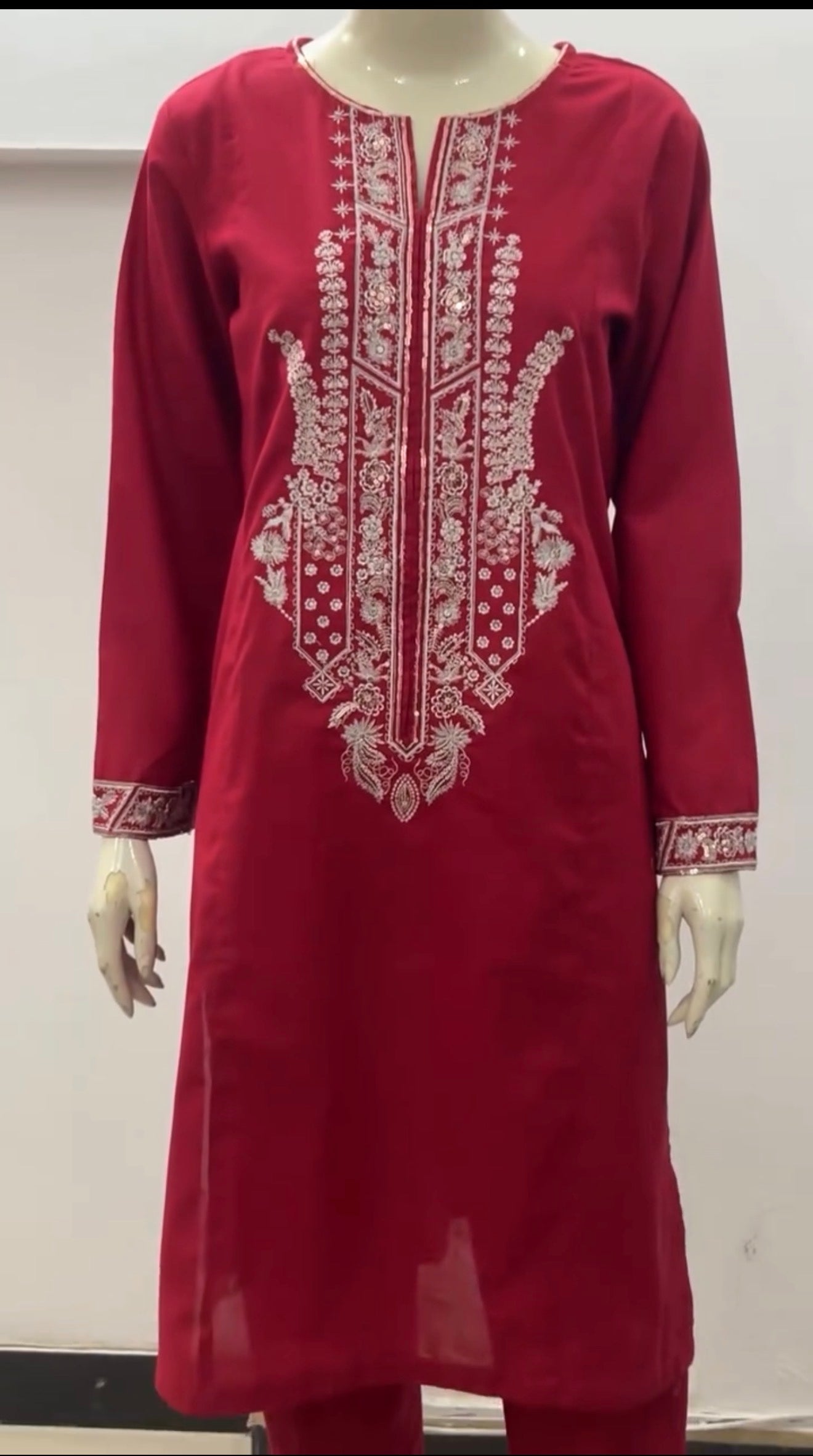 Khaadi Embroidered | Cambric Tailored 2 Piece | Top and Bottom - RED