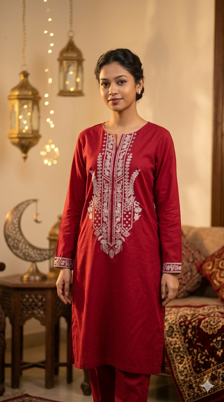 Khaadi Embroidered | Cambric Tailored 2 Piece | Top and Bottom - RED