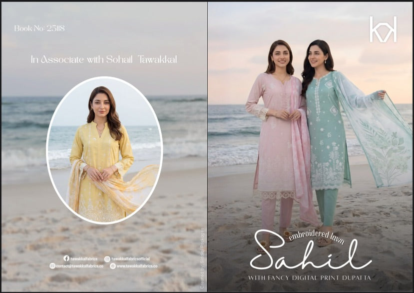 Sahil Embroidered Lawn By Tawakkal – Elegant Summer Collection 2026 (D-2107 - Sahil)