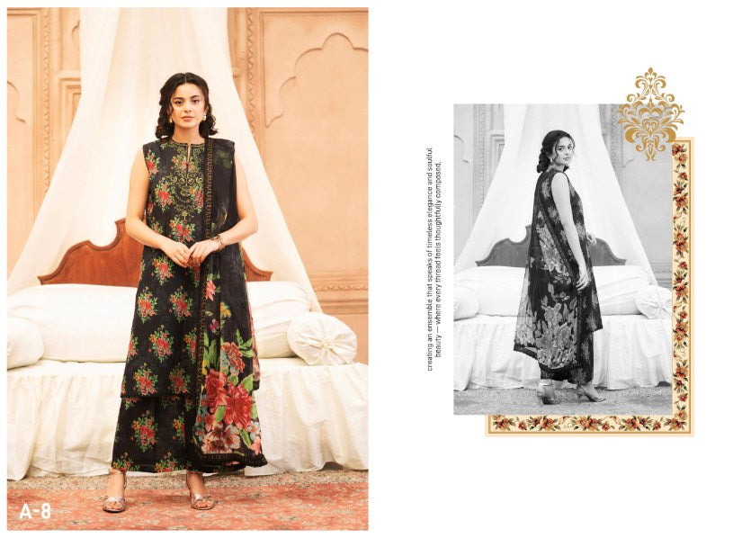 RUHAY SUKHAN 3 PC UN-STITCHED (SHIRT TROUSER & DUPPATA) Article 09 (Black Floral)